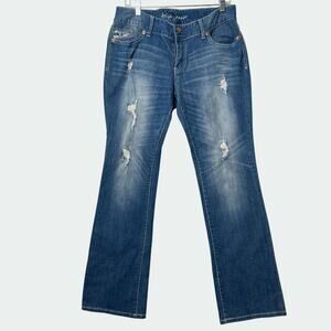 Ariya Bootcut Jeans Women Sz 13/14 Stretch Stitch Flap Distressed Western Grunge